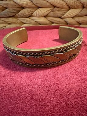 Unique Metal Braided Leaf Cuff Bracelet - Warm Tones